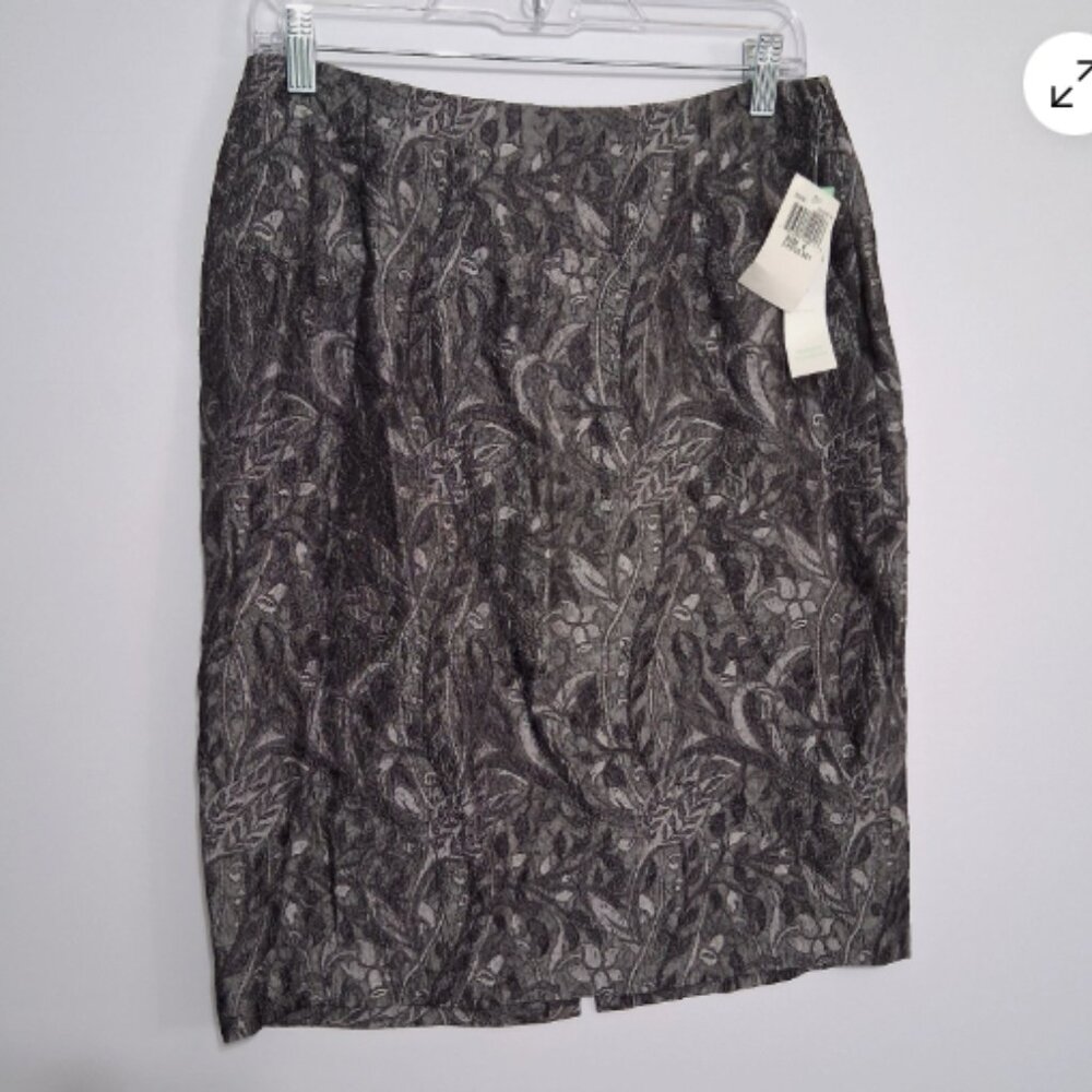 Maggy London Pencil Skirt Gray Floral Stitched Classic Lined Size 8 NWT E2